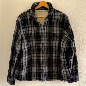 LL Bean Plaid Black and Gray Sherpa Jacket size XL